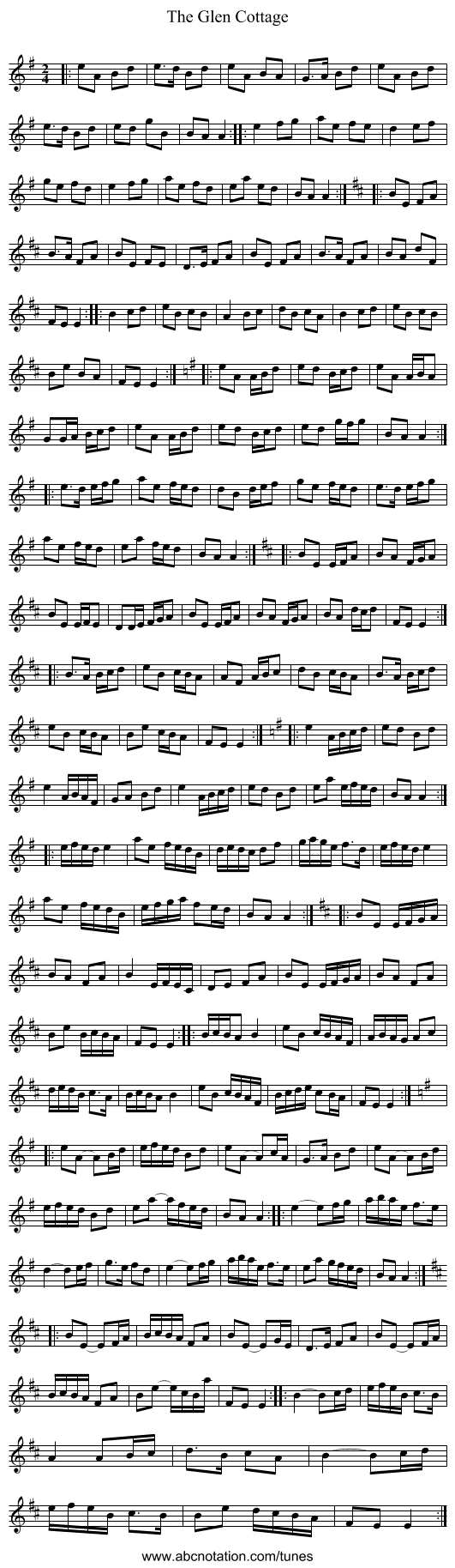 The Glen Cottage - staff notation