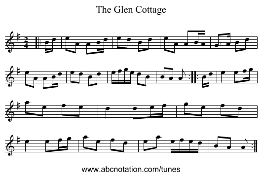 The Glen Cottage - staff notation