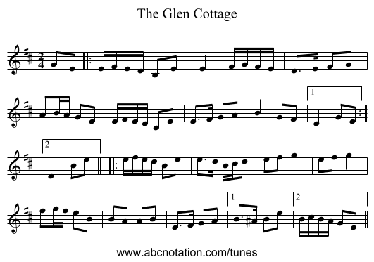 The Glen Cottage - staff notation