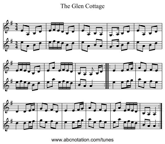 The Glen Cottage - staff notation