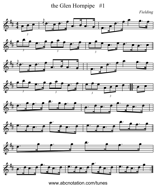 the Glen Hornpipe   #1 - staff notation