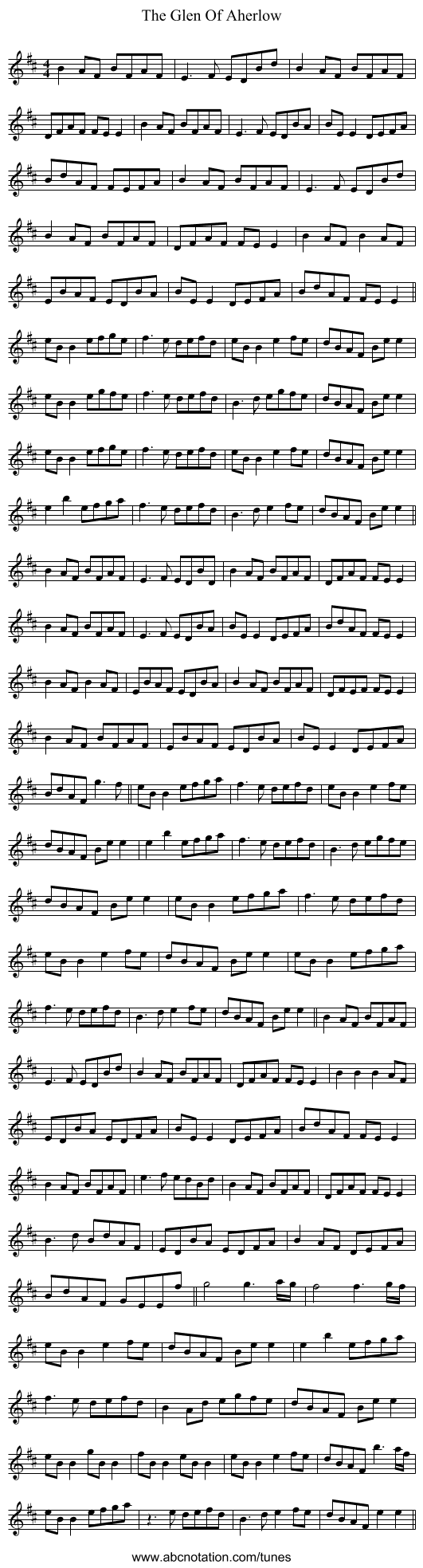 The Glen Of Aherlow - staff notation
