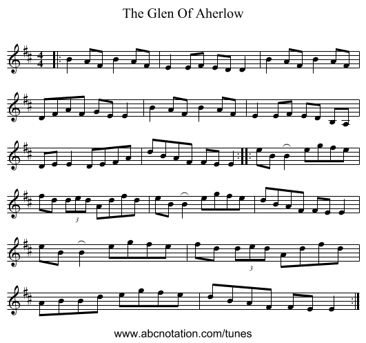 The Glen Of Aherlow - staff notation