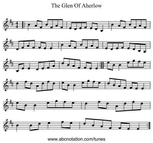 The Glen Of Aherlow - staff notation