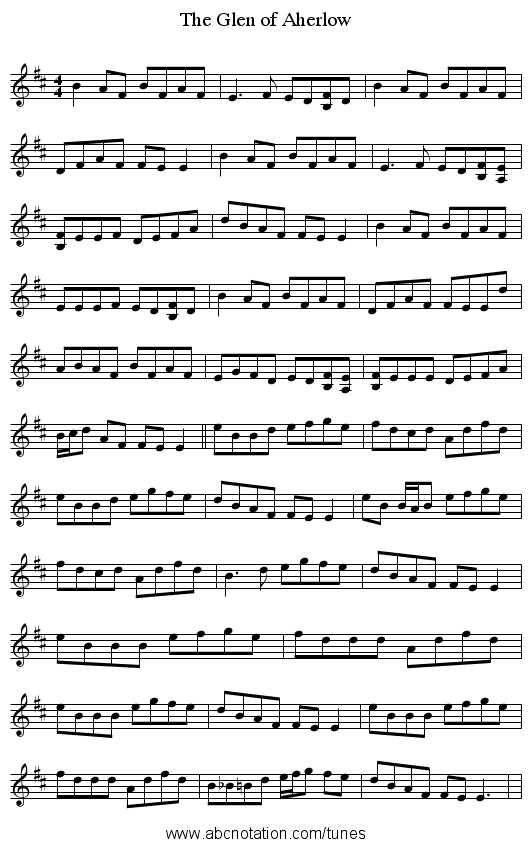 The Glen of Aherlow - staff notation