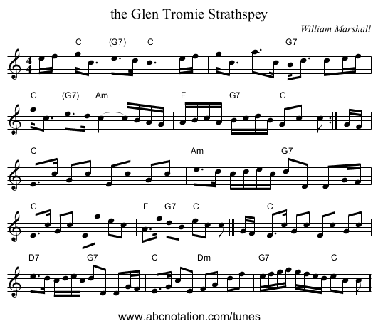 the Glen Tromie Strathspey - staff notation