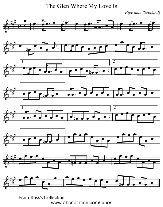The Glen Where My Love Is - staff notation