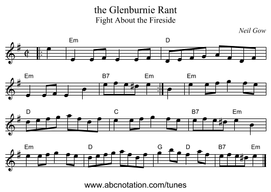 the Glenburnie Rant - staff notation