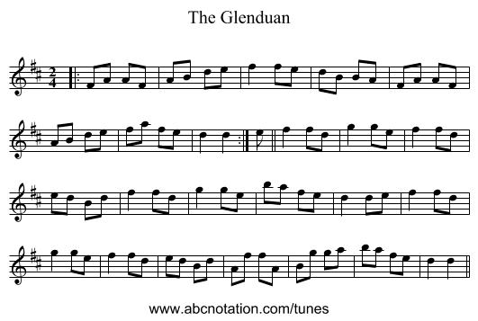 The Glenduan - staff notation