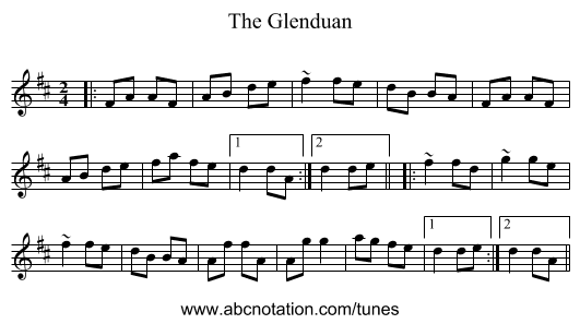 The Glenduan - staff notation
