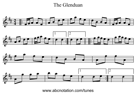 The Glenduan - staff notation