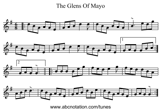 The Glens Of Mayo - staff notation