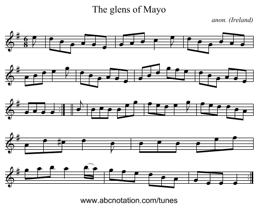 The glens of Mayo - staff notation