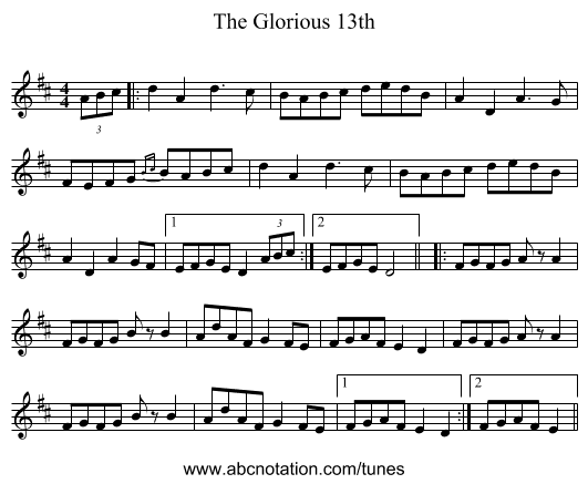 The Glorious 13th - staff notation