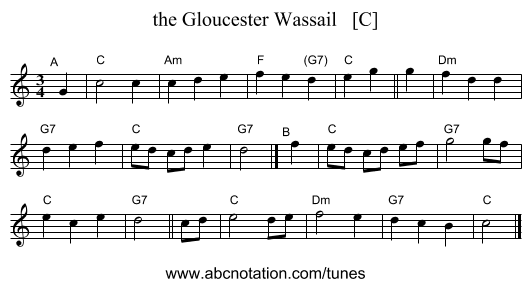 the Gloucester Wassail   [C] - staff notation