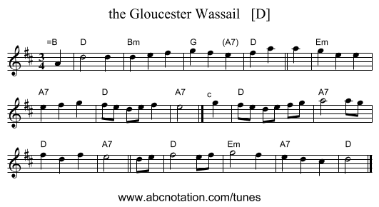 the Gloucester Wassail   [D] - staff notation