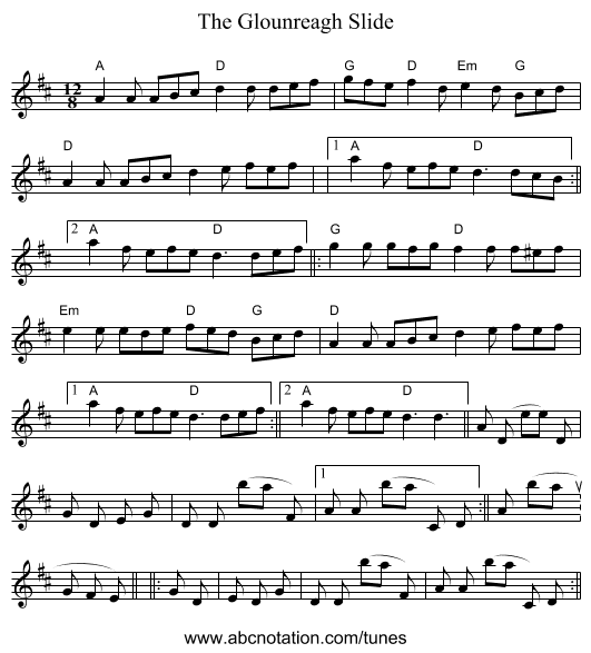 The Glounreagh Slide - staff notation
