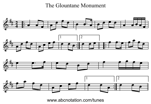 The Glountane Monument - staff notation