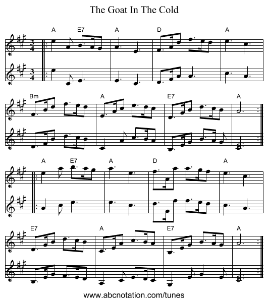 The Goat In The Cold - staff notation