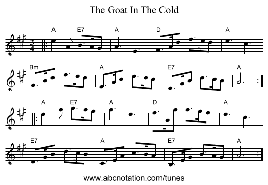 The Goat In The Cold - staff notation