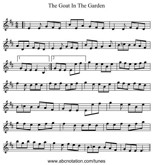 The Goat In The Garden - staff notation