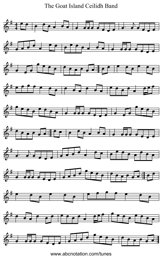 The Goat Island Ceilidh Band - staff notation
