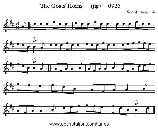The Goats' Horns (jig) 0926 - staff notation