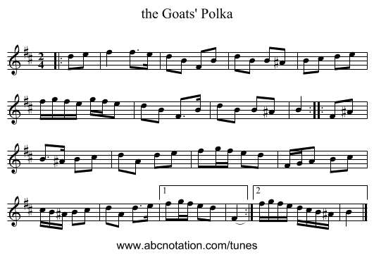 the Goats' Polka - staff notation
