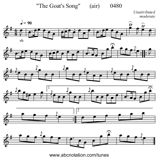 The Goat's Song      (air)       0480 - staff notation