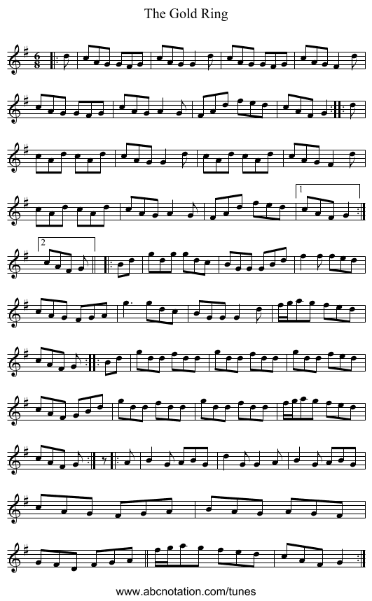The Gold Ring - staff notation