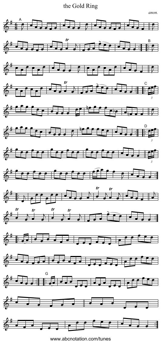 the Gold Ring - staff notation