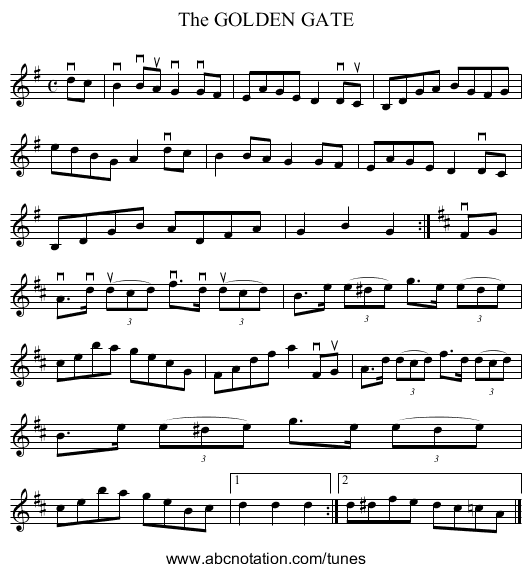 The GOLDEN GATE - staff notation