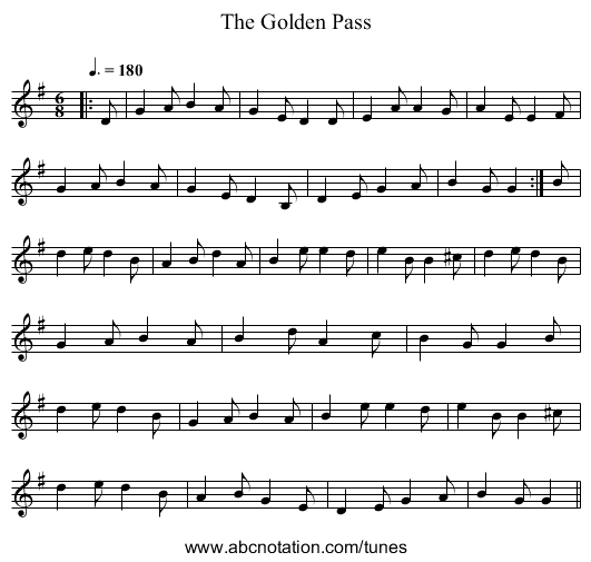 The Golden Pass - staff notation