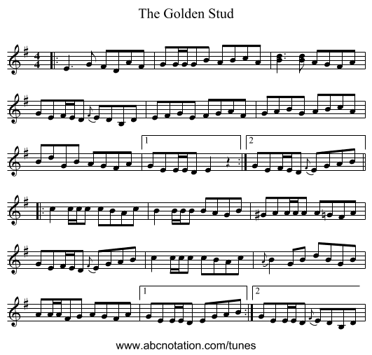 The Golden Stud - staff notation