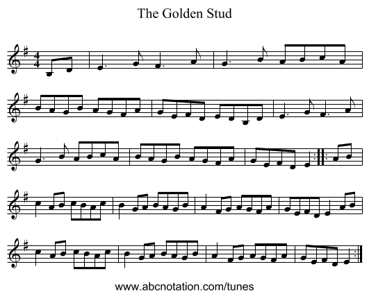 The Golden Stud - staff notation