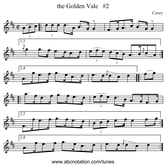 the Golden Vale   #2 - staff notation