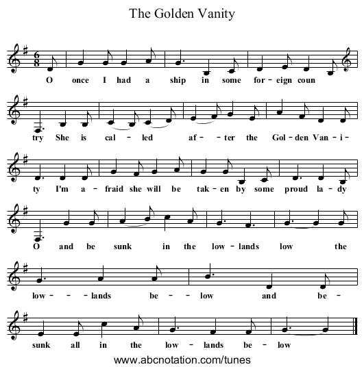 The Golden Vanity - staff notation