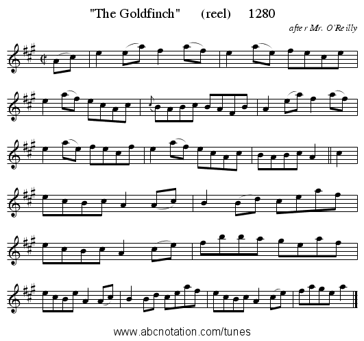 The Goldfinch      (reel)     1280 - staff notation