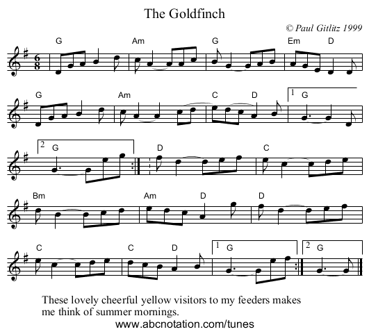 The Goldfinch - staff notation