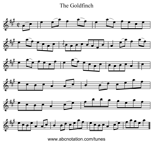 The Goldfinch - staff notation