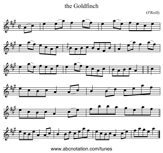 the Goldfinch - staff notation
