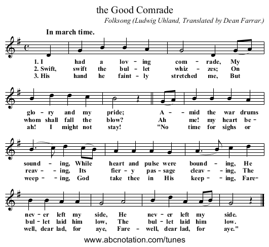 the Good Comrade - staff notation