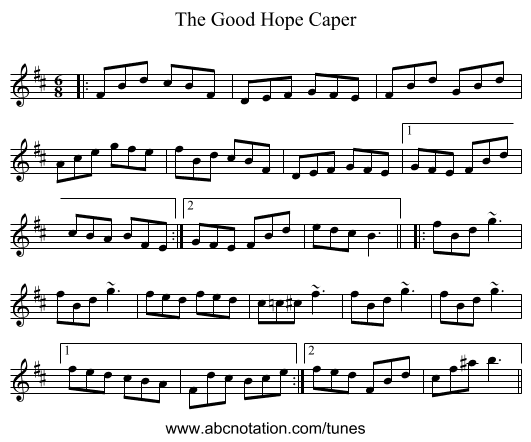 The Good Hope Caper - staff notation