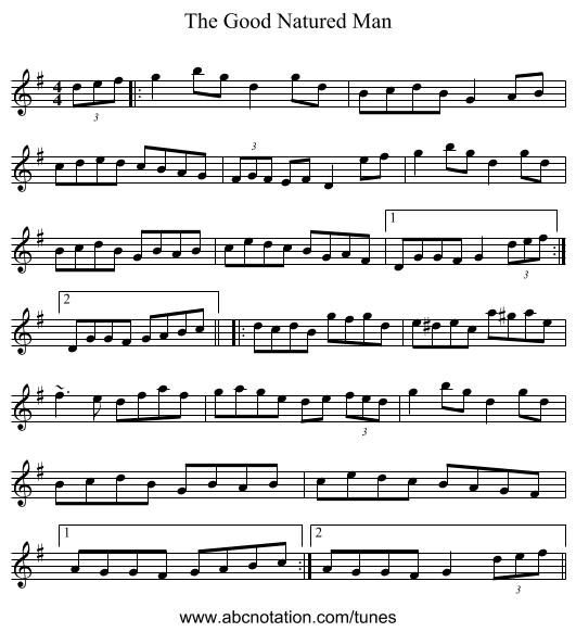 The Good Natured Man - staff notation