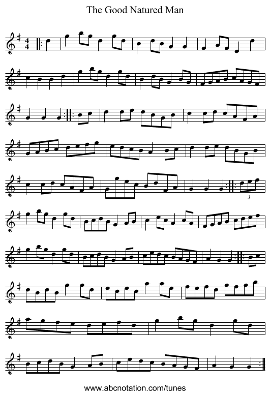 The Good Natured Man - staff notation