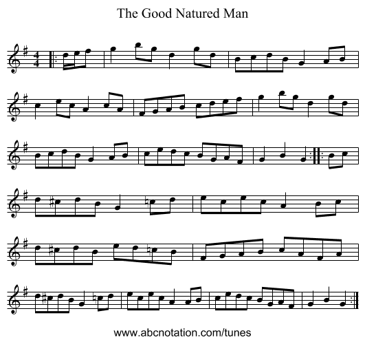 The Good Natured Man - staff notation
