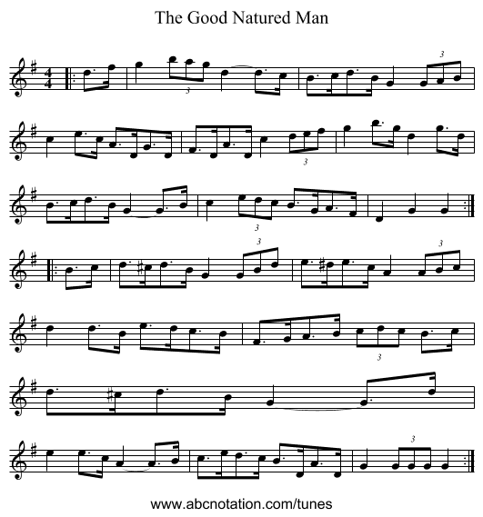 The Good Natured Man - staff notation