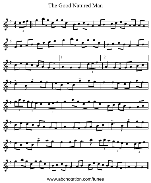 The Good Natured Man - staff notation