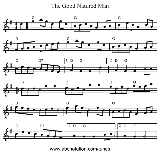 The Good Natured Man - staff notation