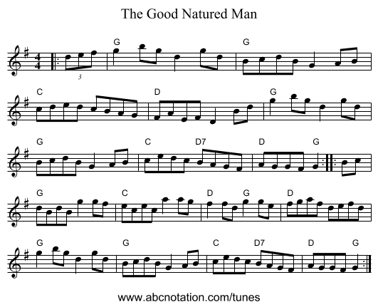 The Good Natured Man - staff notation